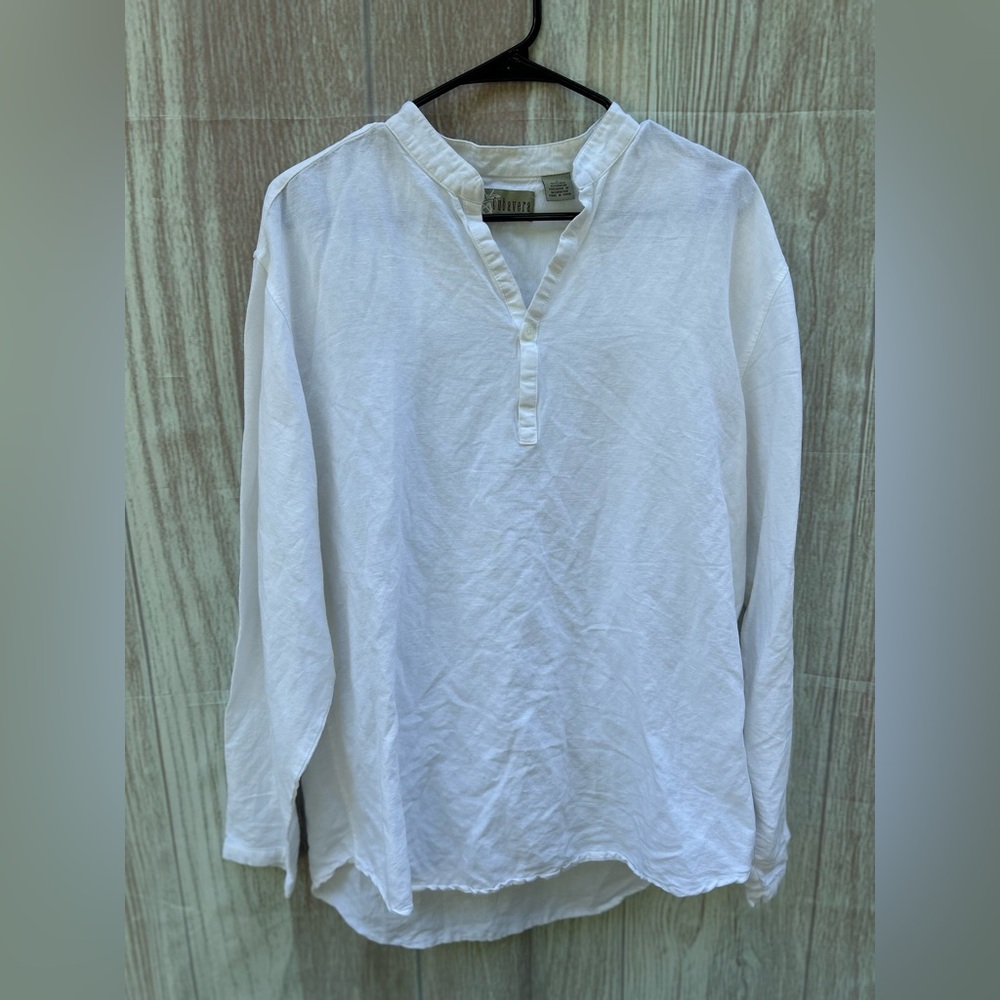 Cubavera size L white linen popover blouse Lagenlook Classic
